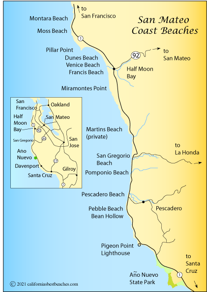 map showing the San Mateo County Coast, California