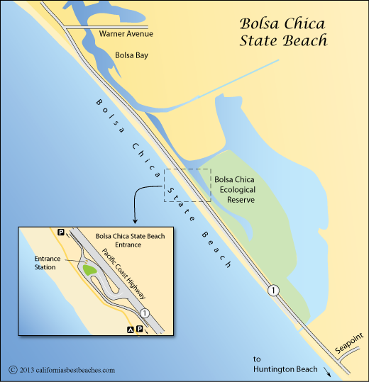 map of Bolsa Chica State Beach, Orange County, CA