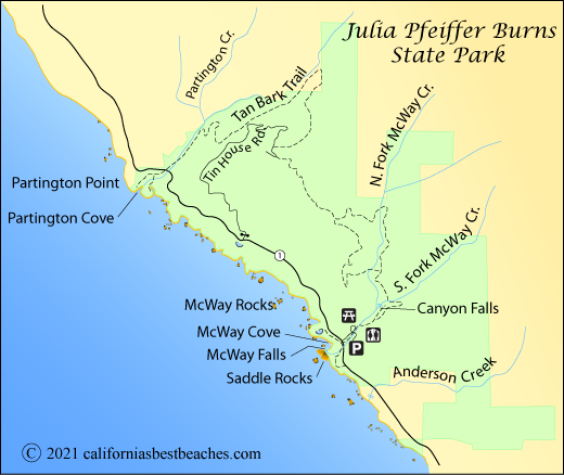 Julia Pfeiffer Burns State Park map, Big Sur,  CA