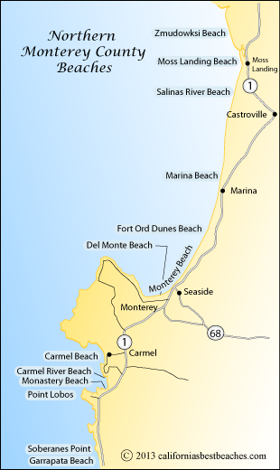 map of Northern Monterey County beaches, CA