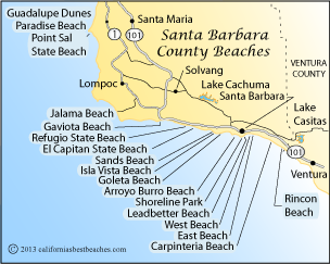 map of Santa Barbara County beaches,  CA