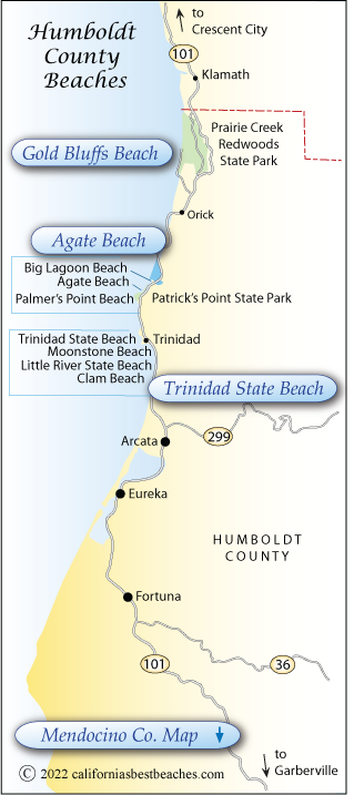 Map of beaches in Humboldt County, CA