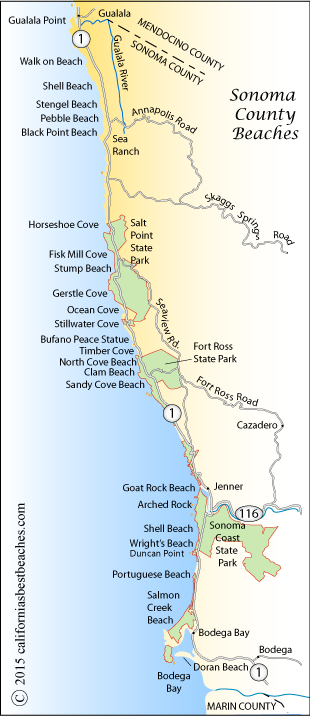 map of Sonoma County beaches, CA