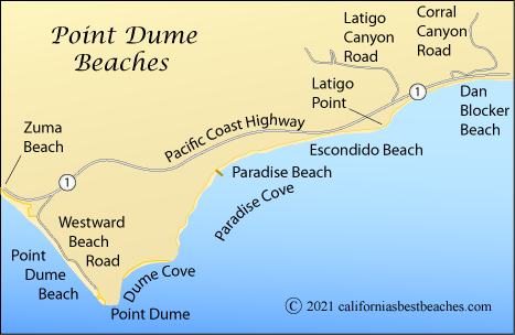 Point Dume beaches map, Los Angeles County, CA