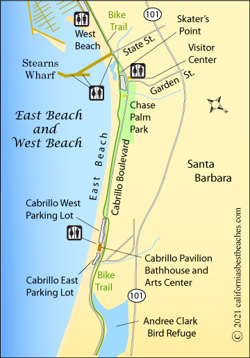 map of East Beach and West Beach, Santa Barbara County, CA
