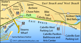 map of East Beach and West Beach, Santa Barbara, CA