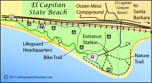 map of El Capitan State Beach, Santa Barbara County, CA