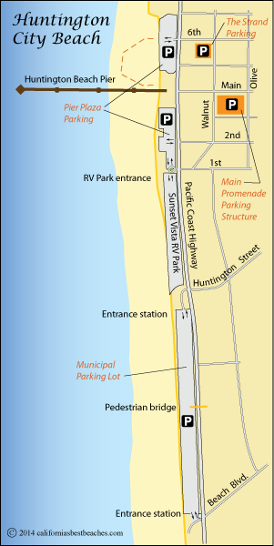 map of Huntington City Beach, Orange County, CA