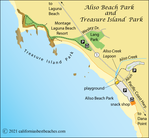 map of Aliso Beach Park, Orange County, CA