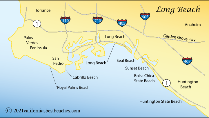 map of Long Beach area,  Los Angles County, California