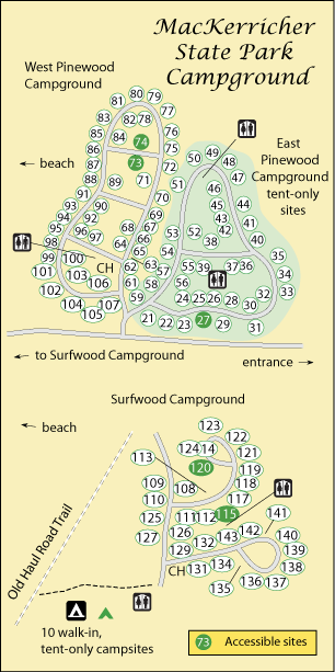 map of MacKerricher campground, Mendocino County, CA