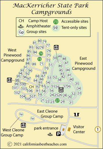 map of MacKerricher State Park campground, Mendocino County, CA