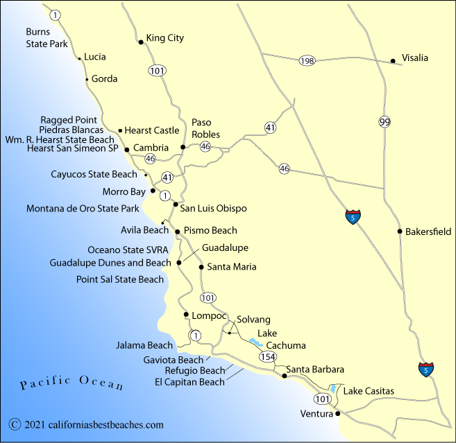map of central california coast beaches, CA