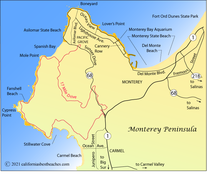 map showing the Monterey Peninsula, California
