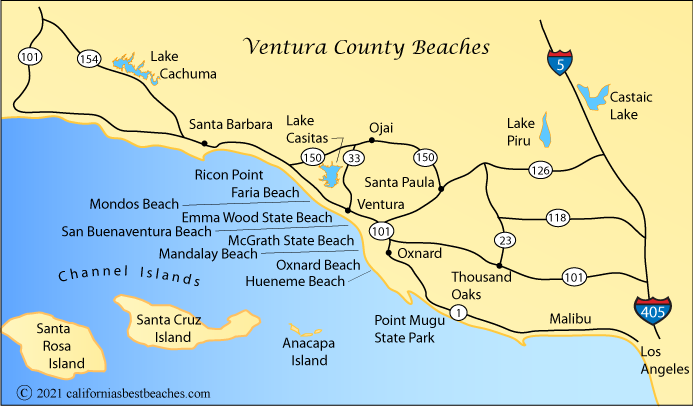 Map of Ventura County beaches, California