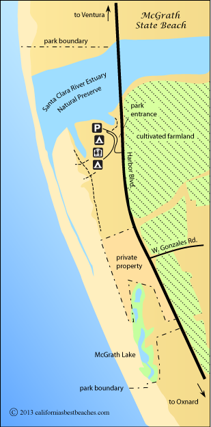 map of McGrath State Beach, Ventura County, CA
