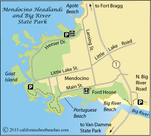 map of Mendocino Headlands and Big River Beach, Mendocino County, CA