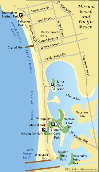 Map of Missiion Beach, San Diego County, CA