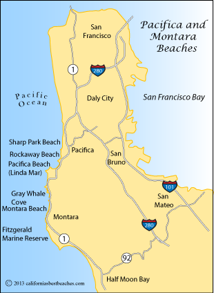 Map showing beaches around Pacific and Montara, CA
