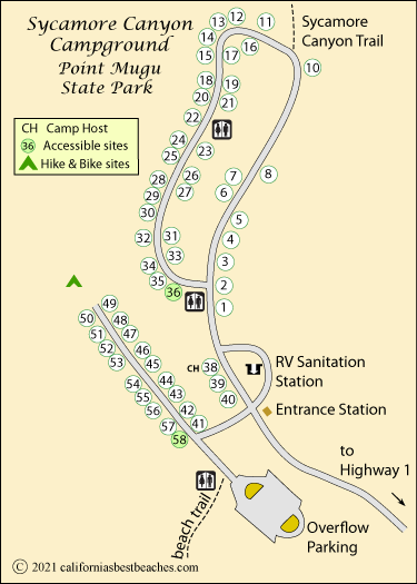 Sycamore Canyon campground map, Point Mugu State Park, CA