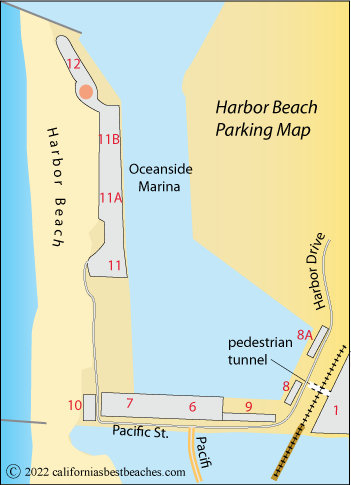 Harbor Beach Parking map,  Oceanside, San Diego County, CA