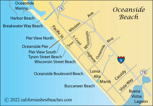 Oceanside Beach map,  San Diego County, CA