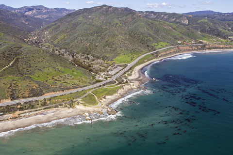 Aerial view of Leo Carrillo State Park, Los Angeles County, CA