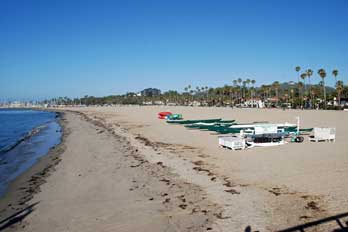 Kayaks on West Beach in Santa Barbara, CA