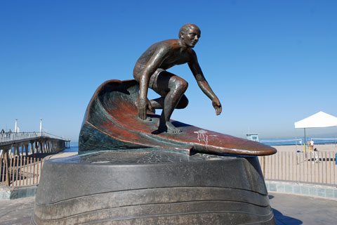 statue of Tim Kelly  at Hermosa Beach,  CA