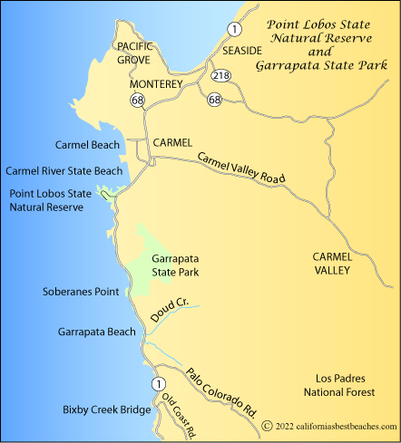 Map showing the area around Point Lobos State Natural Reserve and Garrapata State Park, CA