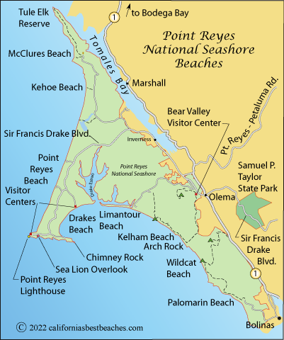 map of Point Reyes National Seashore, Marin County, CA