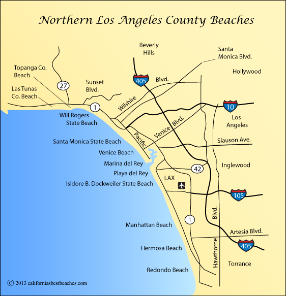 map of Los Angeles County beaches around Santa Monica, California