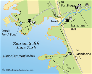 map of Russian Gulch Beach, Mendocino County, CA