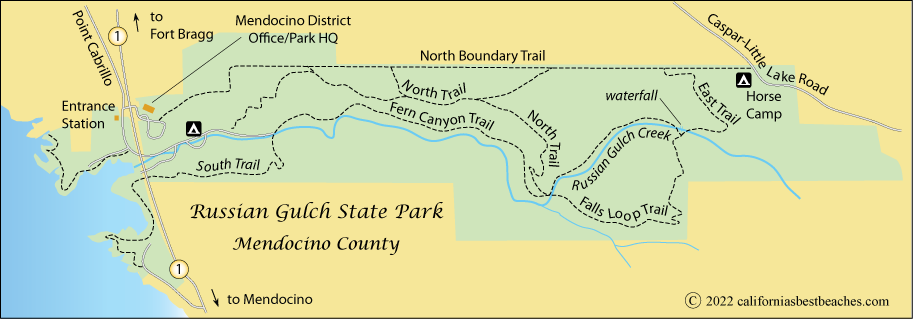 map of Russian Gulch State Park, Mendocino County, CA
