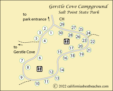 map of Gerstle Cove Campground at Salt Point State Park, CA