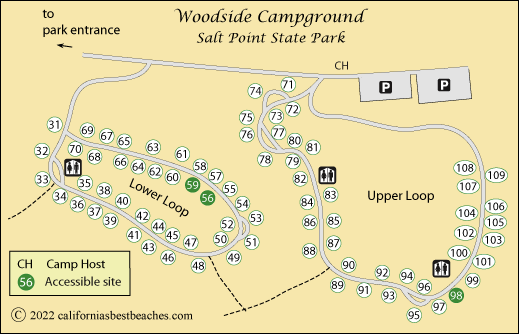 map of Woodside Campground at Salt Point State Park, CA