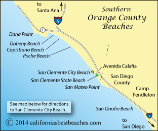 Map of southern Orange County beaches, California