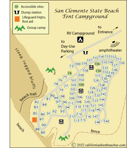map of San Clemente State Beach Campground, Orange County, CA