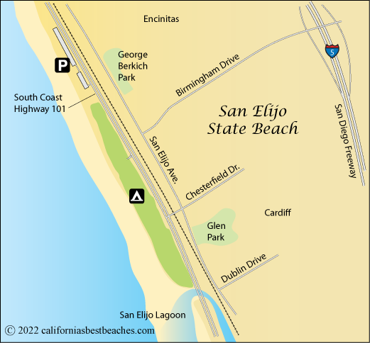 San Elijo State Beach map,  Encinitas, San Diego County, CA
