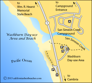 map of Washburn Day-use area in Hearst San Simeon State Park, San Luis Obispo County, CA