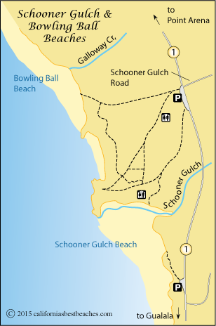 map of Schooner Gulch Beach and Bowling Ball Beach, Mendocino County, CA