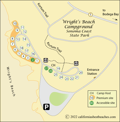 map of Wright's Beach Campground, Sonoma Coast State Park, CA