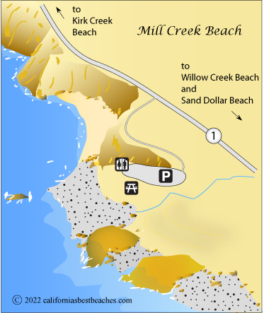 Mill Creek Beach map, Big Sur, Monterey County, CA