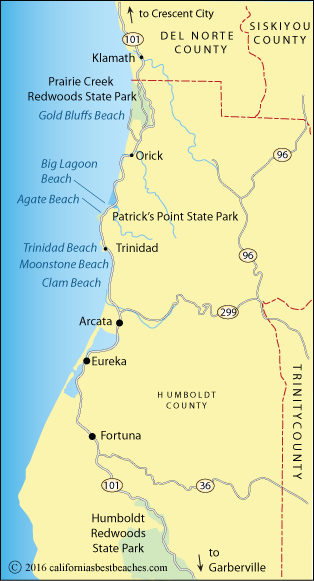 Map showing Humboldt County beaches, CA