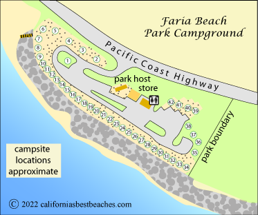 map of campground at Faria Beach Park, Ventura County,  CA
