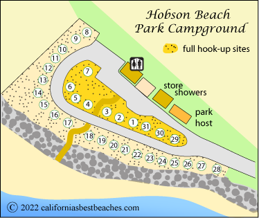 map of campground at Hobson Beach Park, Ventura County,  CA