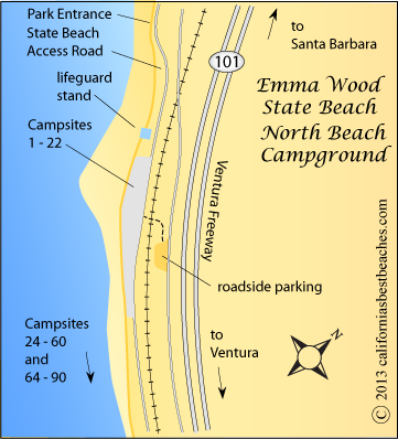 Emma Wood Campground map, Emma Wood State Beach, Ventura County, CA