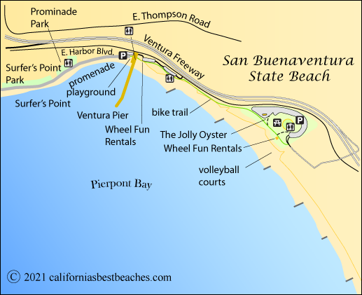 map of San Buenaventura State Beach, Ventura County, CA