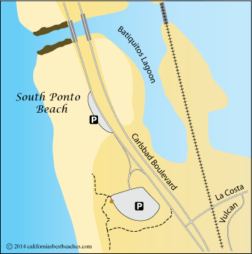 South Ponto Beach at South Carlsbad State Beach map,  San Diego County, CA