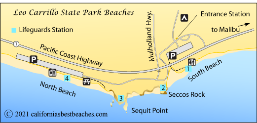 Leo Carrillo State Park beaches map, Los Angeles County, CA